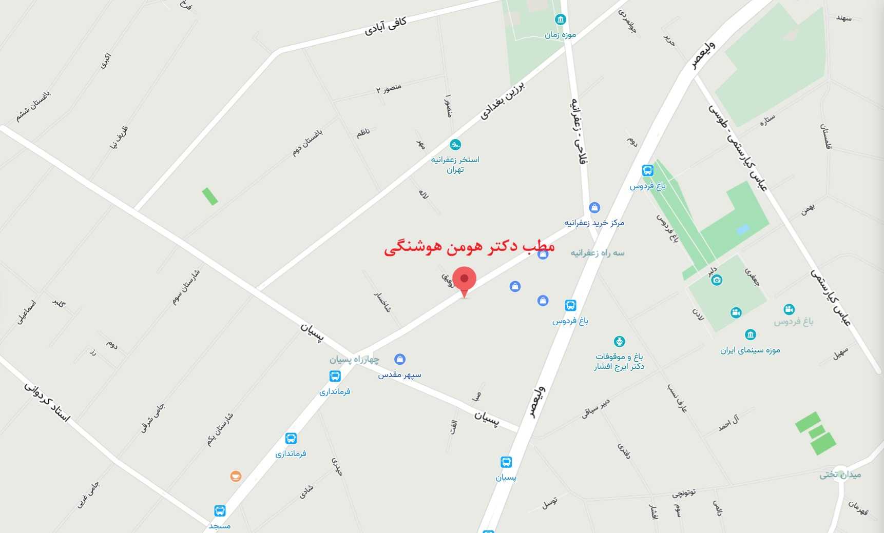 نقشه آدرس مطب دکتر هومن هوشنگی